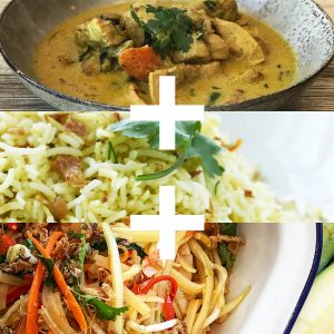 Thai green chicken curry + Basmati rice + Papaya Noodle Salad (2 Serves)